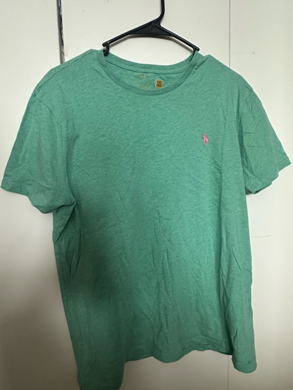 Polo Ralph Lauren Men's Green Crew Neck T-Shirt with Pink Logo